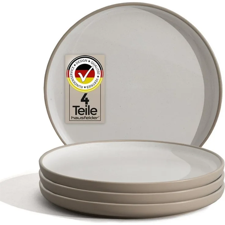 Hausfelder Geschirr-Set Steingut Geschirr 4 Personen, 4er Set Teller flach, ø 27cm (4-tlg), 4 Personen, Steinzeug, spülmaschinen- & mikrowellengeeignet, Reaktivglasur