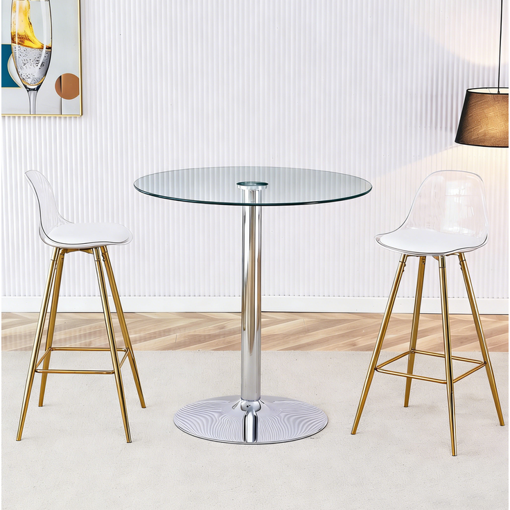 Bartisch-Set mit Glasplatte & 2 Barhockern, Ø 89x92 cm, Gold/Silber/Transparent – Bild 2