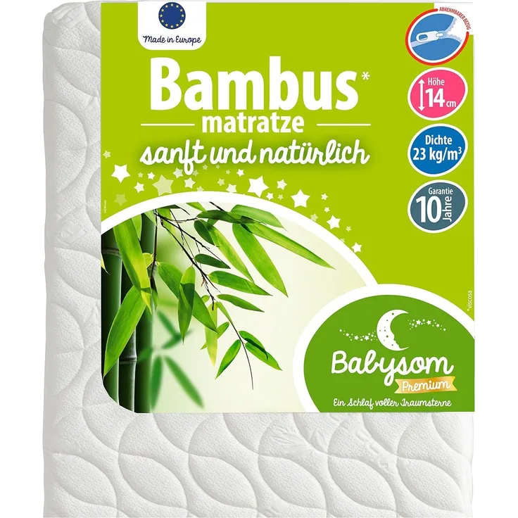 Babysom - Babymatratze Bambus | Kindermatratze 70x140 cm - Naturfaser - Atmungsaktiv - Bezug abziehbar - Luftdurchlässiger Kaltschaum - Geprüft - Höhe 14cm