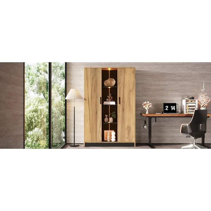ZUBALIYA Vitrine Schrank 95 x 35 x 160 cm, Aktenschrank mit LED-Beleuchtung, Mehrzweckschrank mit Türen, Bücherregal & Aufbewahrungsschrank aus Holzwerkstoff, Wohnzimmerschrank, Flurschrank,Aktenschrank – Bild 15