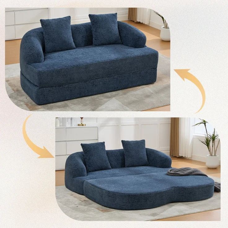 ZUBALIYA Schlafsofa 84x65 cm, mit LED - Beleuchtung, mit Chenille - Bezug, modular aufgebaut, mit Schaumstoffpolsterung, Blau – Bild 1