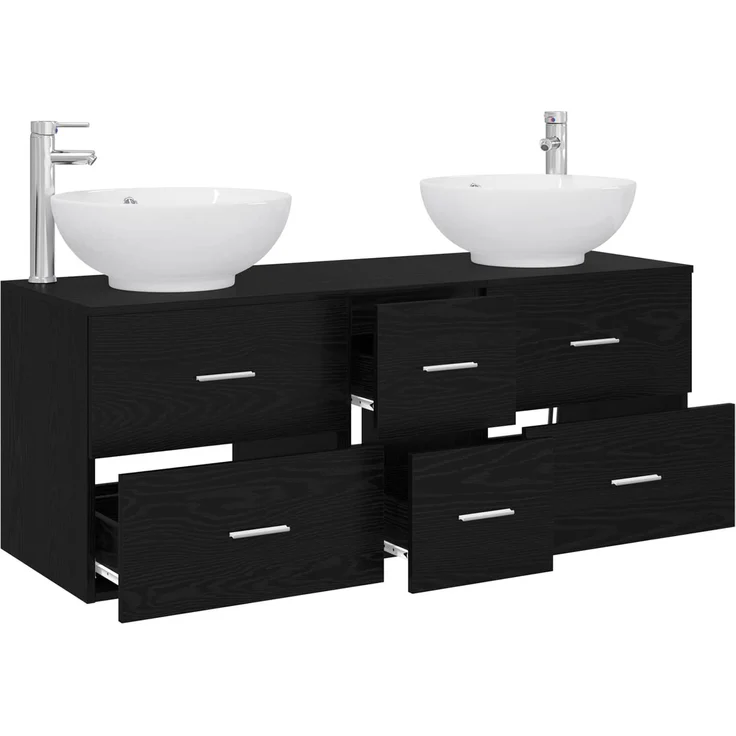 vidaXL Badezimmerschrank-Set 3 stk. Schwarz 129 x 44,5 x 80 cm 3405908 – Bild 3