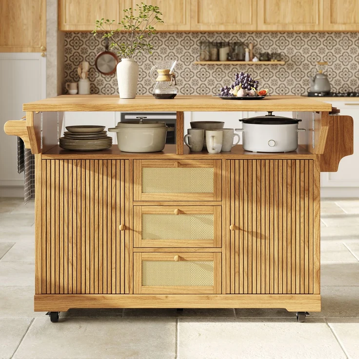 Küchenwagen B 142,5 x T 80 x H 95 cm, klappbar und erweiterbar, aus MDF mit PE-Rattan – Bild 3