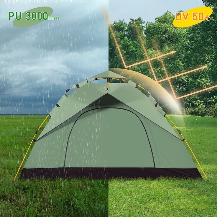 Leogreen Camping Zelt Automatik Kuppelzelt 3-4 Personen, Wurfzelt Sofortzelt Pop Up Strandzelt mit Moskitonetz, Familie Kuppelzelt Wasserdicht Winddicht, Wurfzelt Tunnelzelt Quick Up Zelt – Bild 7