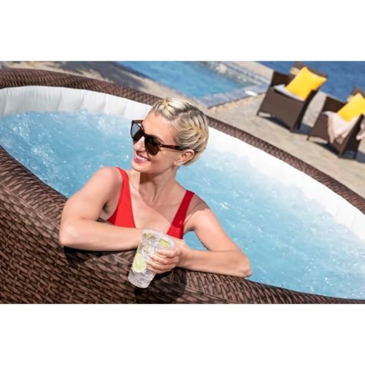 Bestway LAY-Z-SPA Energiespar-Whirlpool Bali AirJet™ für 7 Personen, mit App-Steuerung, Ø 216 x 71 cm, Rattan-Optik (Schokobraun), integrierte UltraFit™-Pumpeneinheit, 180 AirJet™-Düsen, Heizsystem mit Energiespartimer – Bild 9