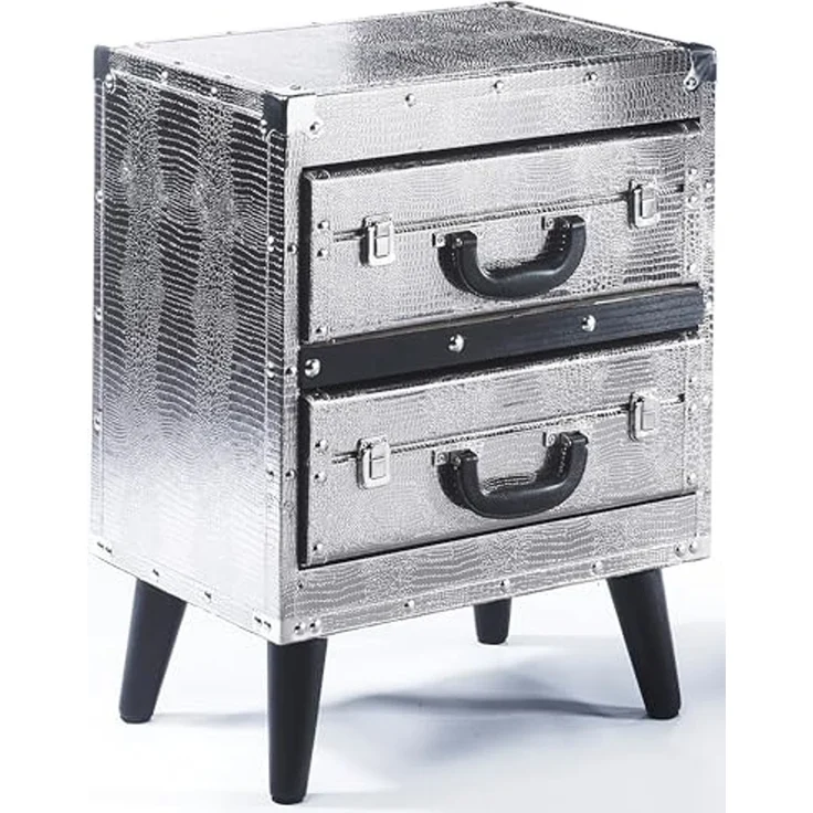 Kobolo Regal Kommode in Kofferoptik - silber - 2 Fächer – Bild 1