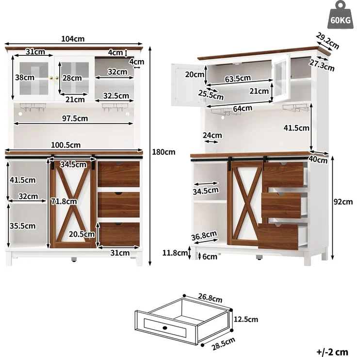 Hochschrank 104x40x180 cm, weiß, mit LED, Schiebetür und verstellbaren Einlegeböden – Bild 4