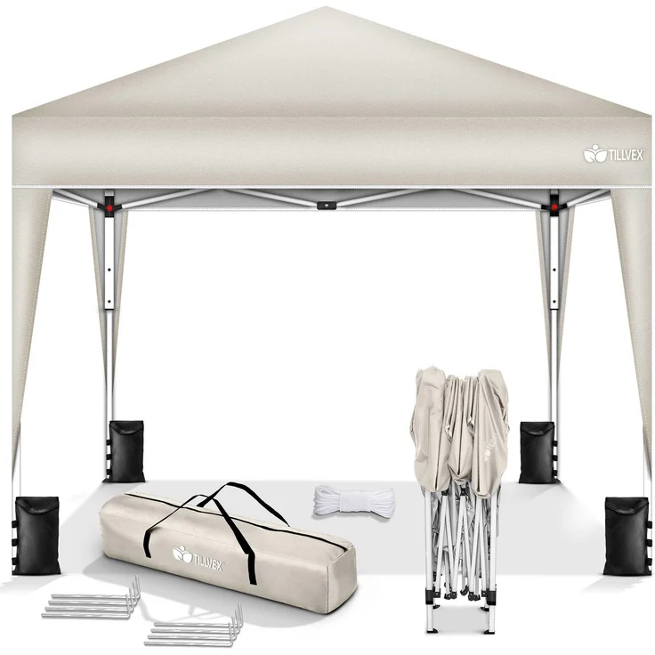 tillvex Pop-Up Faltpavillon mit Tasche, wasserdicht, höhenverstellbar & UV Schutz 50+, Stahl / Polyester, 3x3 m, Beige – Bild 6
