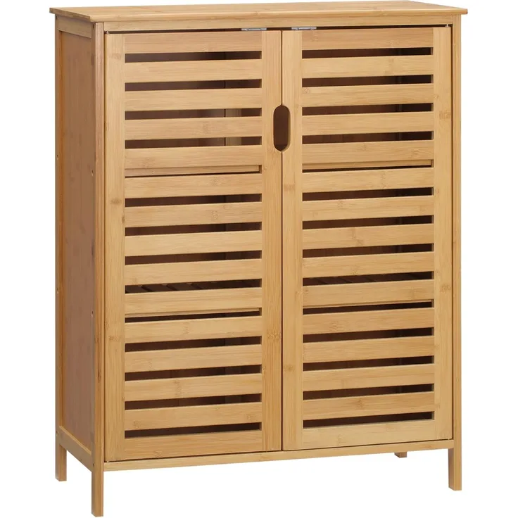Kleankin Badkommode Badezimmerschrank, Badschrank (Beistellschrank mit 2 Lamellentüren, Innenregalen, 1 St, Bambus Aufbewahrungsschrank für Badezimmer), 68 x 32 x 86 cm, Natur