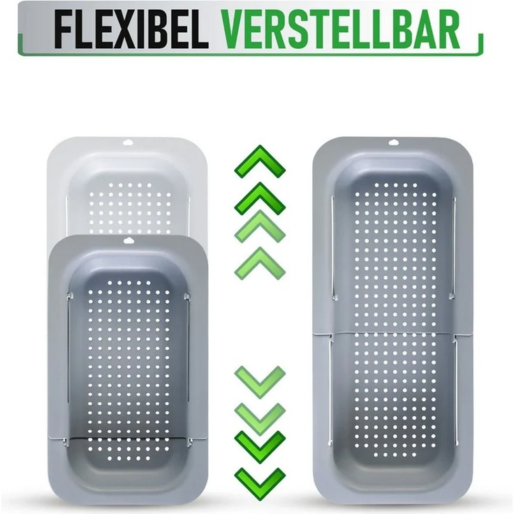Bestlivings Küchensieb ausziehbar für Spülbecken, Kunststoff, lebensmittelecht, B20cm, L34-48,5 cm verstellbar, robust – Bild 2