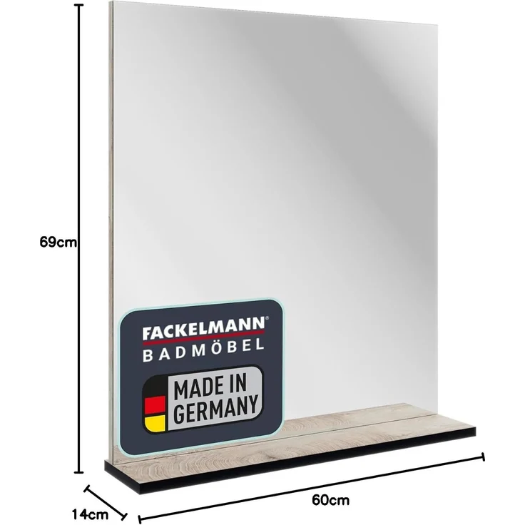 FACKELMANN TE-A Spiegel 60 cm breit, Braun hell, mit Ablage – Bild 2