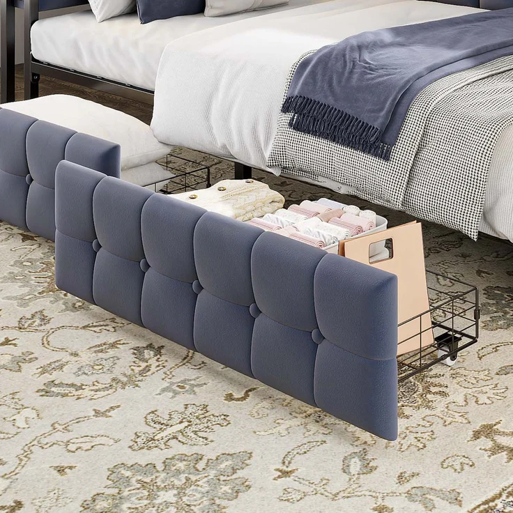 Schlafsofa mit 2 Schubladen, LED & USB-Anschluss, 90x200 cm, Grau, ohne Matratze – Bild 2