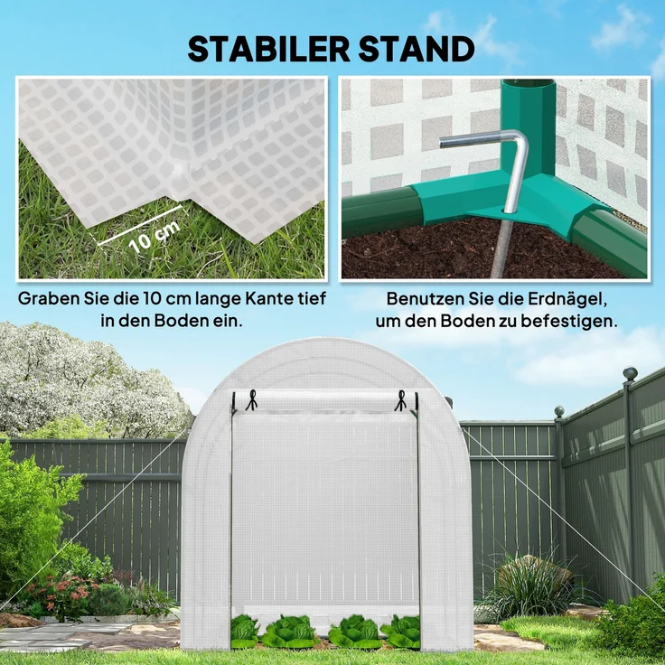 Outsunny Folientunnel, Stahl, Kunststoff, Weiß, 180L x 180B x 200H cm – Bild 5