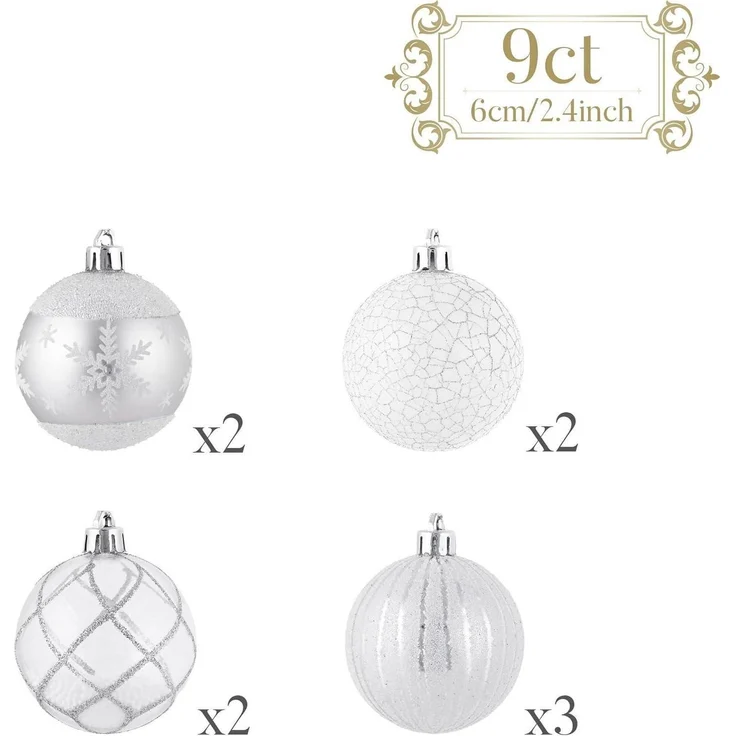 9x 6cm Transparente Christbaumkugeln Silber Weiß inkl. Aufhänger – Bild 6