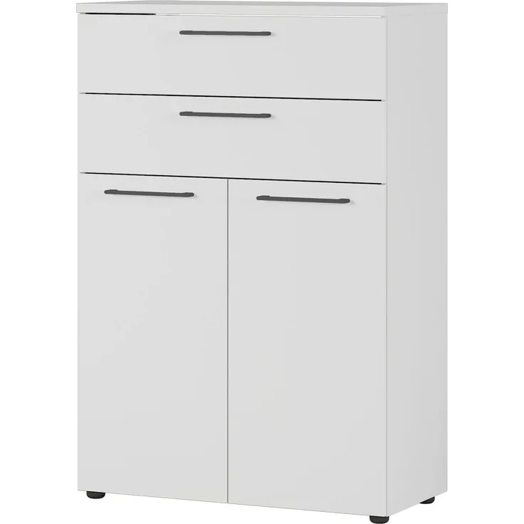 bümö Andratx Mehrzweckschrank 80cm breit, Büroschrank mit 2 Schubladen, Aktenschrank klein, Schrank mit Regal, Kommode in grau aus Holz, Sideboard mit Metallgriffen, AXAS2OH2S-69