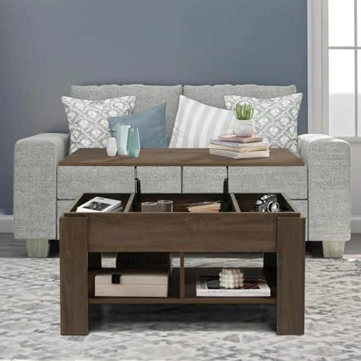 FurnitureR Moderner Couchtisch in Holzmaserung mit griffloser Schublade & klarer Linienführung für Wohnzimmer – Bild 4