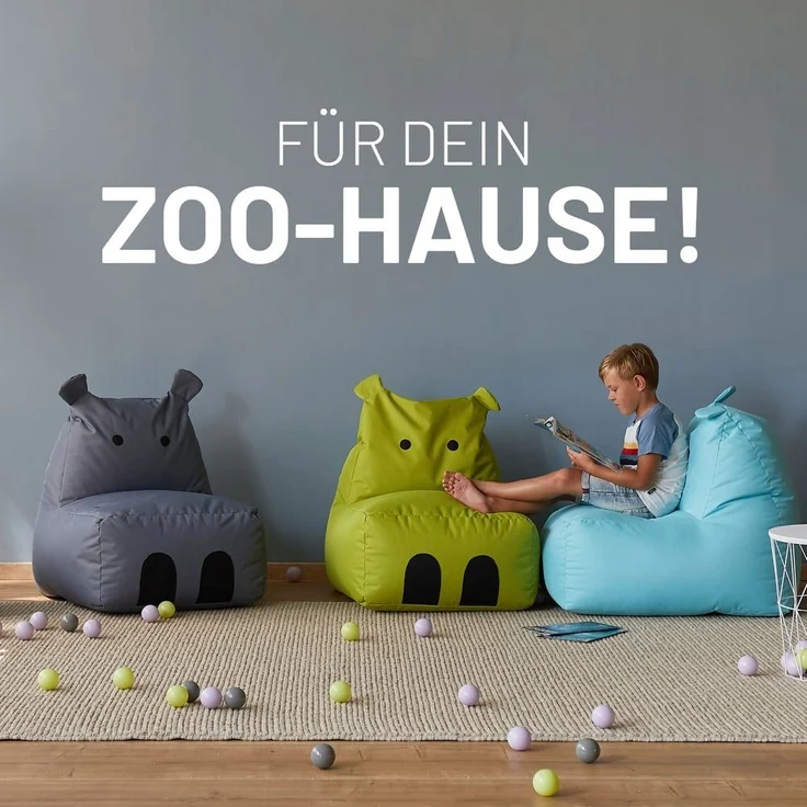 LUMALAND 'Animal Line Hippo' Kindersitzsack, indoor & outdoor, Polyester senfgelb, 200 l – Bild 3