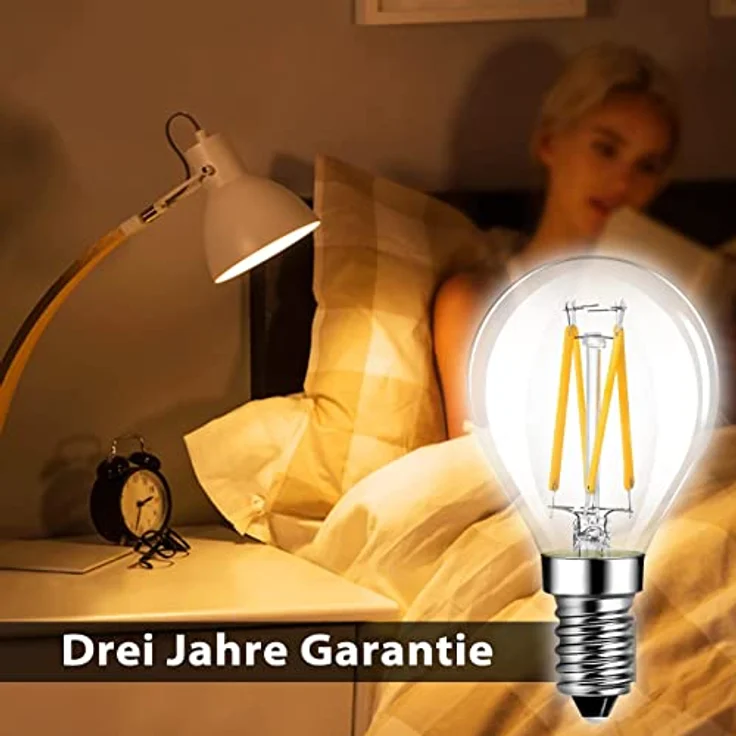 LVWIT 4W E14 Filament LED Lampe Glühfaden P45 Tropfenform, 2700K Warmweiß, Ersatz für 40W Glühlampe, ultrahell 470 lm, Rustikalampe Filamentstil klar (12er Pack) – Bild 8