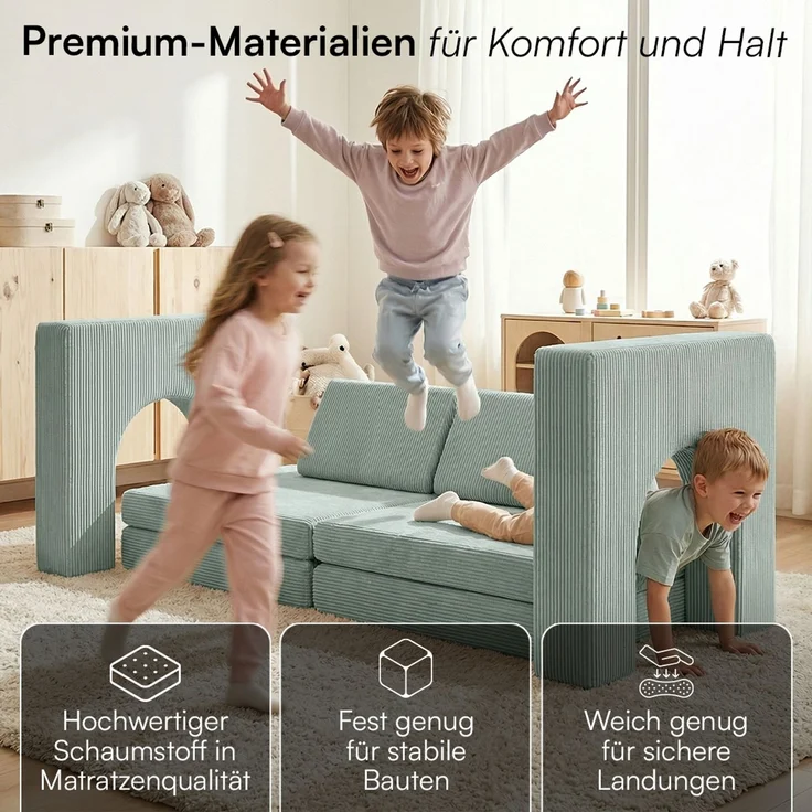 Bellabino 'Nile' Spielsofa mit Toren, 8-tlg, Cord, türkis, faltbare Kindercouch, abnehmbarer & waschbarer Bezug, Kindersofa aus Schaumstoff, Oeko-Tex zertifiziert – Bild 6