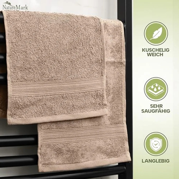 NatureMark 12er Pack Gästetücher Premium Qualität 30x50 cm GÄSTEHANDTUCH Frottiertuch-Set 100% Baumwolle Farbe: Sand/Beige – Bild 5