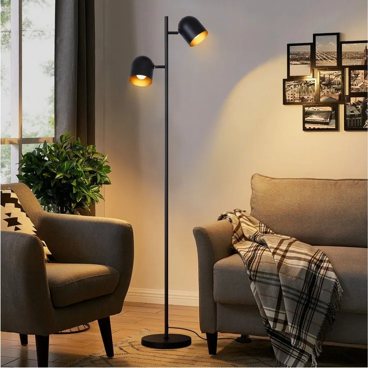 Nettlife Stehlampe Schwarz Wohnzimmer Stehleuchte Vintage Metall 2 Flammig E14 Industrial, Schwenkbar 350°, LED wechselbar, Stehleuchte Leselampe Retro für Schlafzimmer Wohnzimmer