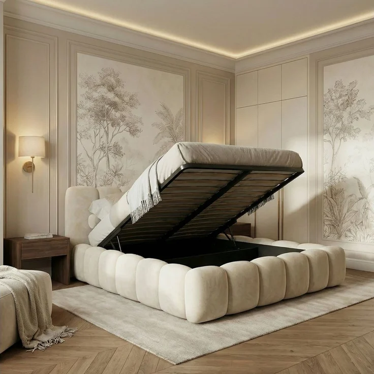 yourhouse24 Polsterbett DALLAS Slim Bubble-Design aus Samt, inkl. Bettkasten, Platzsparendes Chunky-Bett aus weichem Velours mit HDF-Boden – Bild 4