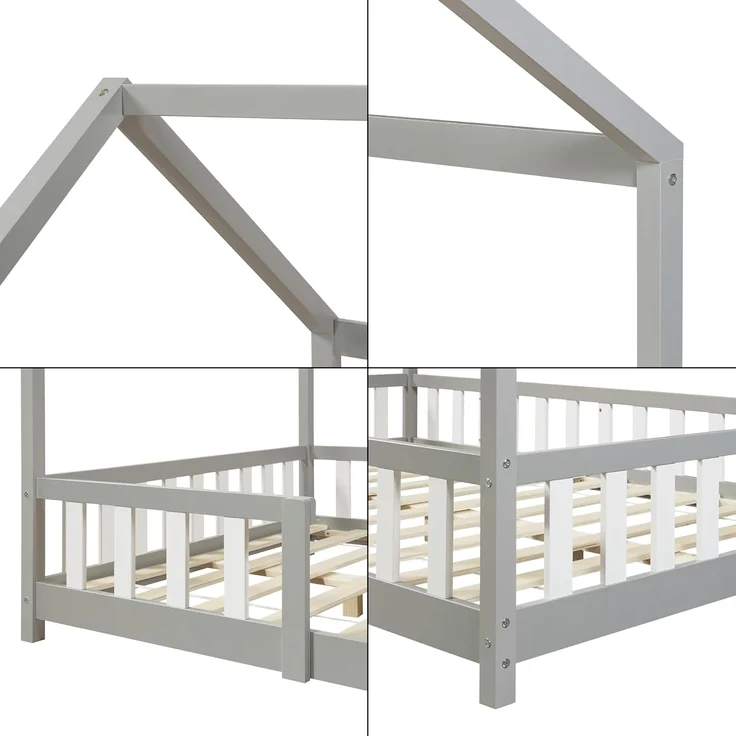 Kinderbett Sisimiut mit Matratze 120x200 cm Hellgrau / Weiß [en. casa] – Bild 7