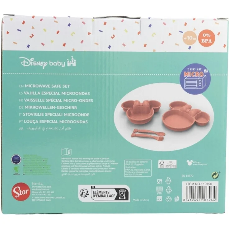 Disney Minnie Mouse Kindergeschirr-Set 4-teilig – Teller, Schale & Besteck in Geschenkbox – Bild 2