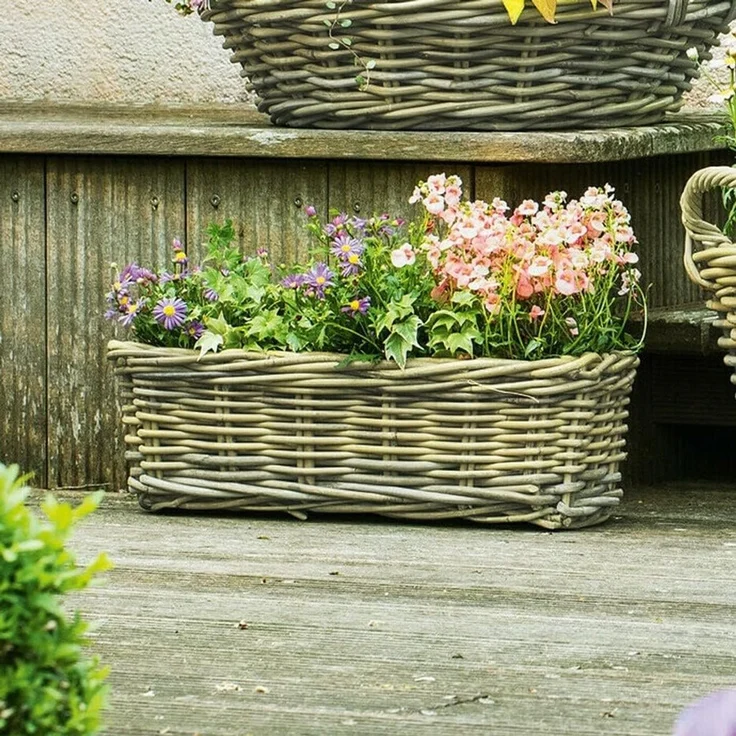Rattan Pflanzkasten "Koboo Grey" 46 cm lang, grau, Balkonkasten, Blumenkasten für Draußen, Pflanzgefäß – Bild 5