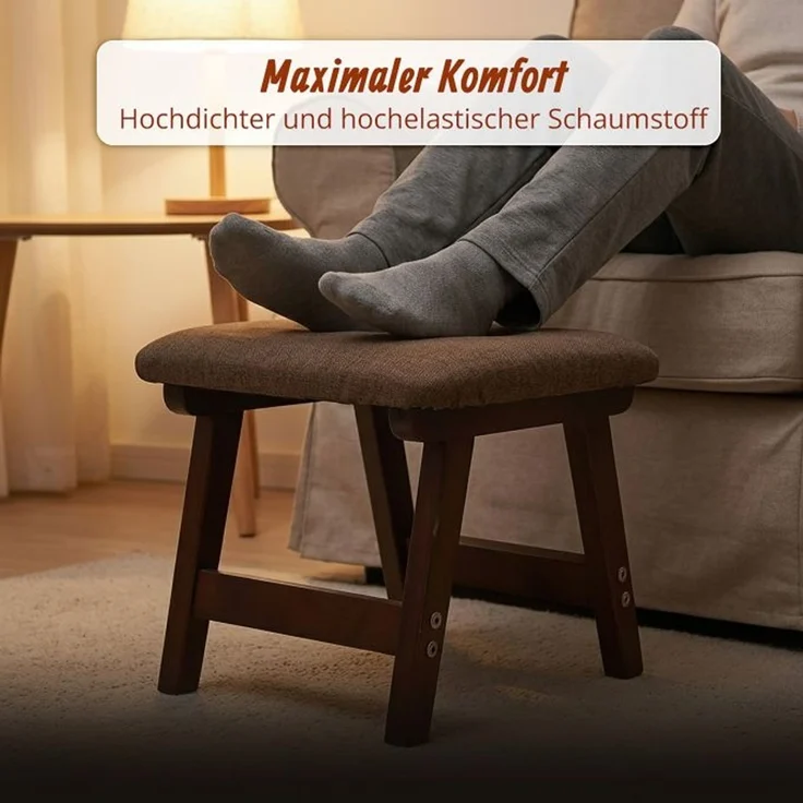 Relaxdays Fußhocker Holz & Stoff – Bild 2