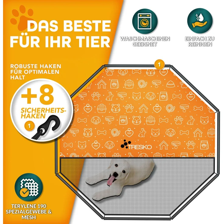 TRESKO® Welpenlaufstall mit Dach & Erdankern, 8-teilig, faltbar mit Tür, Aufbau werkzeugfrei, wetterfest, 60 cm hoch – Bild 7