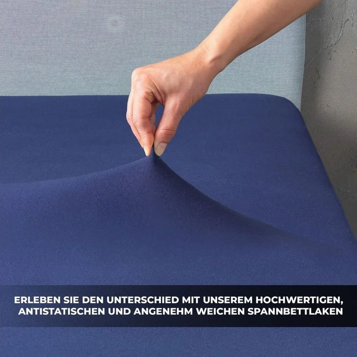 Malika Spannbettlaken aus 100% Baumwolle, 90-100x200, Navy-Blau, Jersey Baumwolle, Gummizug: Ja, (2 Stück), Allergikergeeignet, Pflegeleicht und Atmungsaktiv – Bild 3