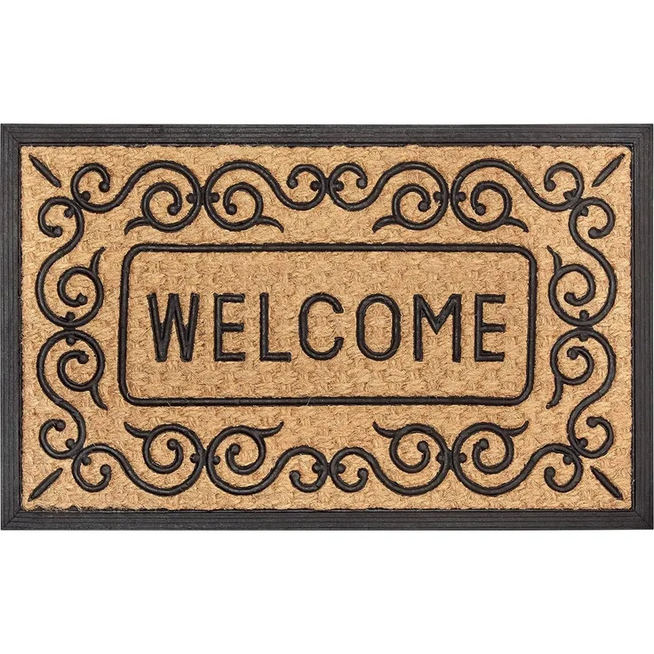 HANSE Home Fußmatte Mix Mats Gummi-Kokos Welcome Floral Border, Türmatte, rechteckig, Höhe: 15 mm, Kokos, Gummi, Schmutzfangmatte, Outdoor, Rutschfest, Innen, Kokosmatte