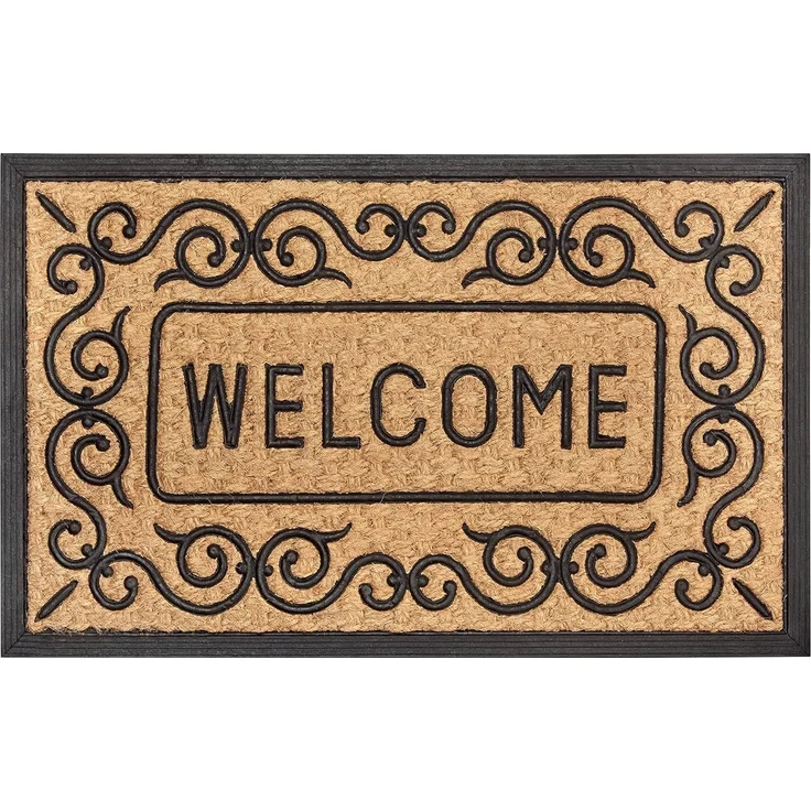 HANSE Home Fußmatte Mix Mats Gummi-Kokos Welcome Floral Border, Türmatte, rechteckig, Höhe: 15 mm, Kokos, Gummi, Schmutzfangmatte, Outdoor, Rutschfest, Innen, Kokosmatte – Bild 1