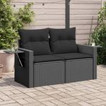 vidaXL Gartensofa mit Kissen 2-Sitzer Schwarz Poly Rattan 365972