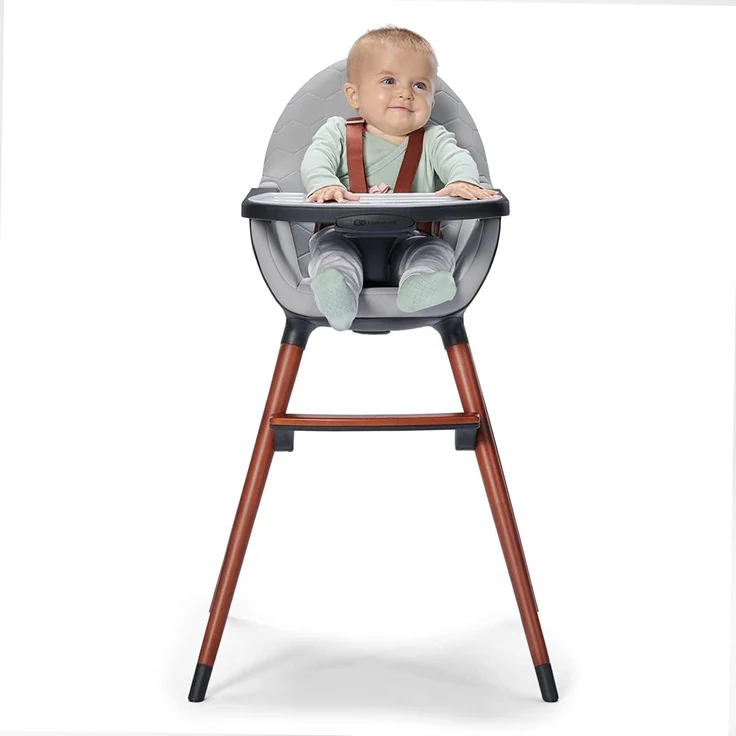 kk Kinderkraft FINIX Hochstuhl Baby ab 6 Monate bis 5 Jahre, Kinderhochstuhl 2in1 für ältere Kinder, Beine aus Holz, Verstellbare Rückenlehne Tablett Fußstütze, Stilvolles Design, Grau – Bild 10