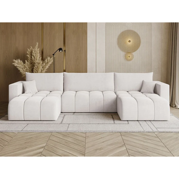 GRAINGOLD Ecksofa U-Form Neva U, Ecksofa mit Schlaffunktion, Bettkasten, mit losen Kissen, Velour-Stoff, Grau – Bild 1