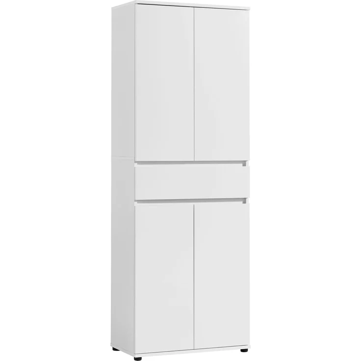 Home Collective Mehrzweckschrank Schrank 60 cm breit mit 4 Türen & Schublade mit 3 Einlegeböden 64x34x180 cm (BxTxH) Weiß – Bild 4