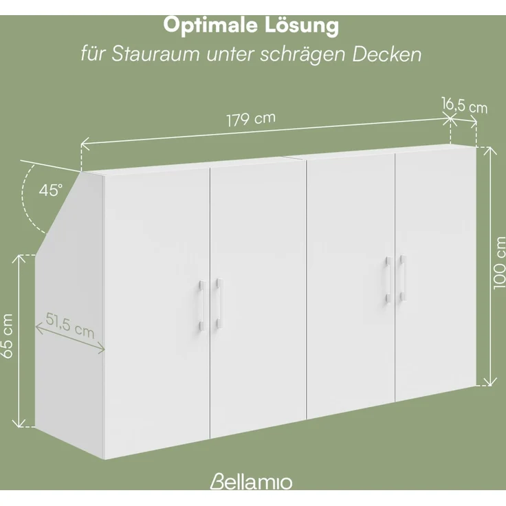 Bellamio 'Aland' Dachschrägenregal mit Türen, weiß, 100x52x179 cm, Schrank für Dachschräge mit 6 Fächern – Bild 5