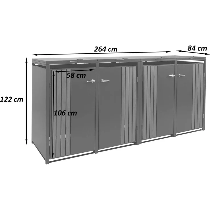 4er-Mülltonnenverkleidung HWC-O67, Mülltonnenbox mit Deckel, Metall 122x264x84cm 104kg ~ anthrazit Edelstahl – Bild 3