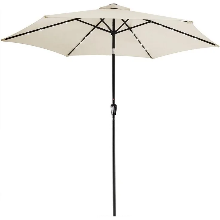 Kingsleeve Sonnenschirm mit LED-Beleuchtung und Kurbel, neigbar, wasserabweisend, Aluminium / Polyester creme, Ø 300 cm