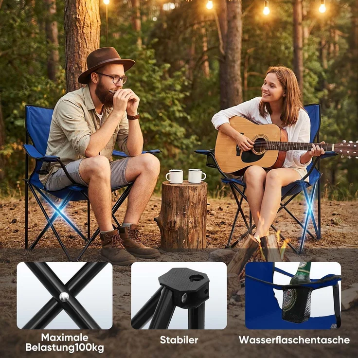Sunula Campingstuhl Faltbar Anglerstuhl Ultraleicht Faltstuhl mit Armlehnen, mit Getränkehalter, mit Tragetasche, bis max. 100 kg, Blau – Bild 4