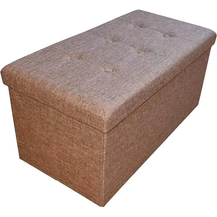 Style home Sitzbank Sitzhocker mit Stauraum, Faltbare Sitztruhe Fußbank Aufbewahrungsbox Polsterbank, belastbar bis 300kg, Leinen, 76 * 38 * 38 cm (Braun)