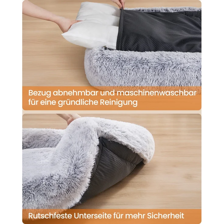 Feandrea Hundebett, Hundekissen, 106 x 75 x 20 cm, Hundekorb, weiche Polsterung, Hundesofa, erhöhte Ränder, Bezug abnehmbar und maschinenwaschbar, rutschfest, Ombré-Grau PGWDE273G01 – Bild 4