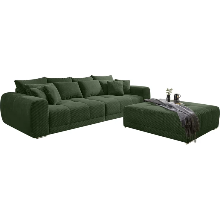 Big-Sofa XXL 306 cm Federkernpolsterung Lounge Couch mit Bezug Cordstoff in Grün – Bild 5