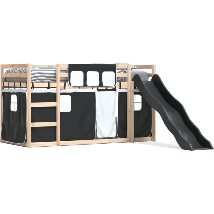 vidaXL Etagenbett mit Rutsche und Gardinen Weiß und Schwarz 80x200 cm 3284116 – Bild 1