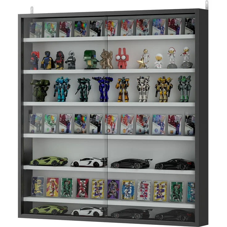 Wandvitrine für Sammlerstücke, 6 höhenverstellbare Böden, 2 Glasschiebetüren, 80 x 9,5 x 83 cm,Cecodadi – Bild 2