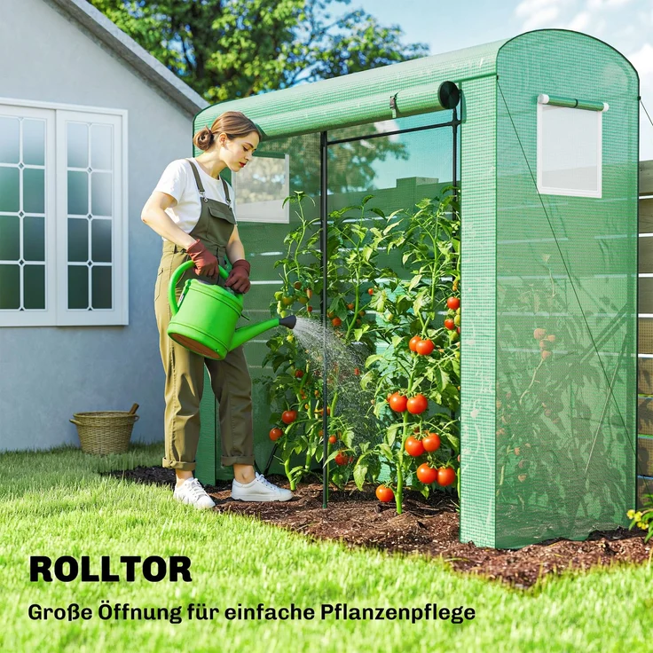 Outsunny Gewächshaus, Stahl, PE, Grün, 200L x 75B x 188H cm – Bild 6