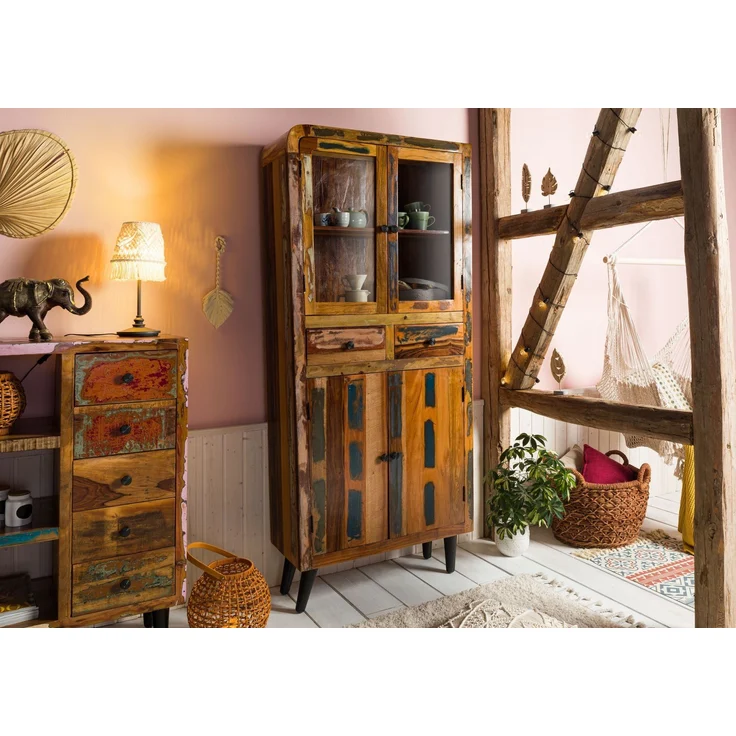 Vitrine Altholz 90x35x200 mehrfarbig lackiert SIXTIES #113 – Bild 2