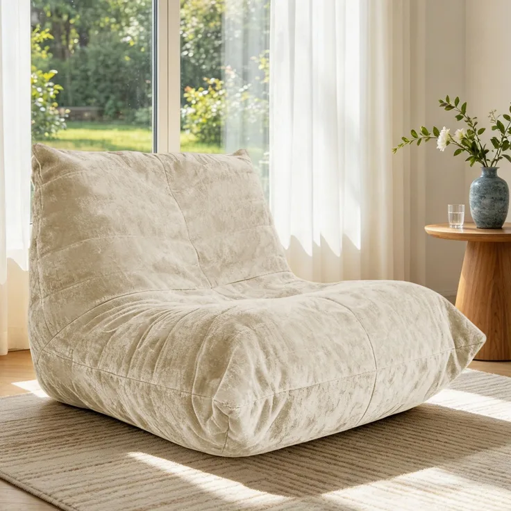 DESVIAE Sitzsack Beige aus Chenille – 49 x 40 x 29 cm – formstabile Füllung